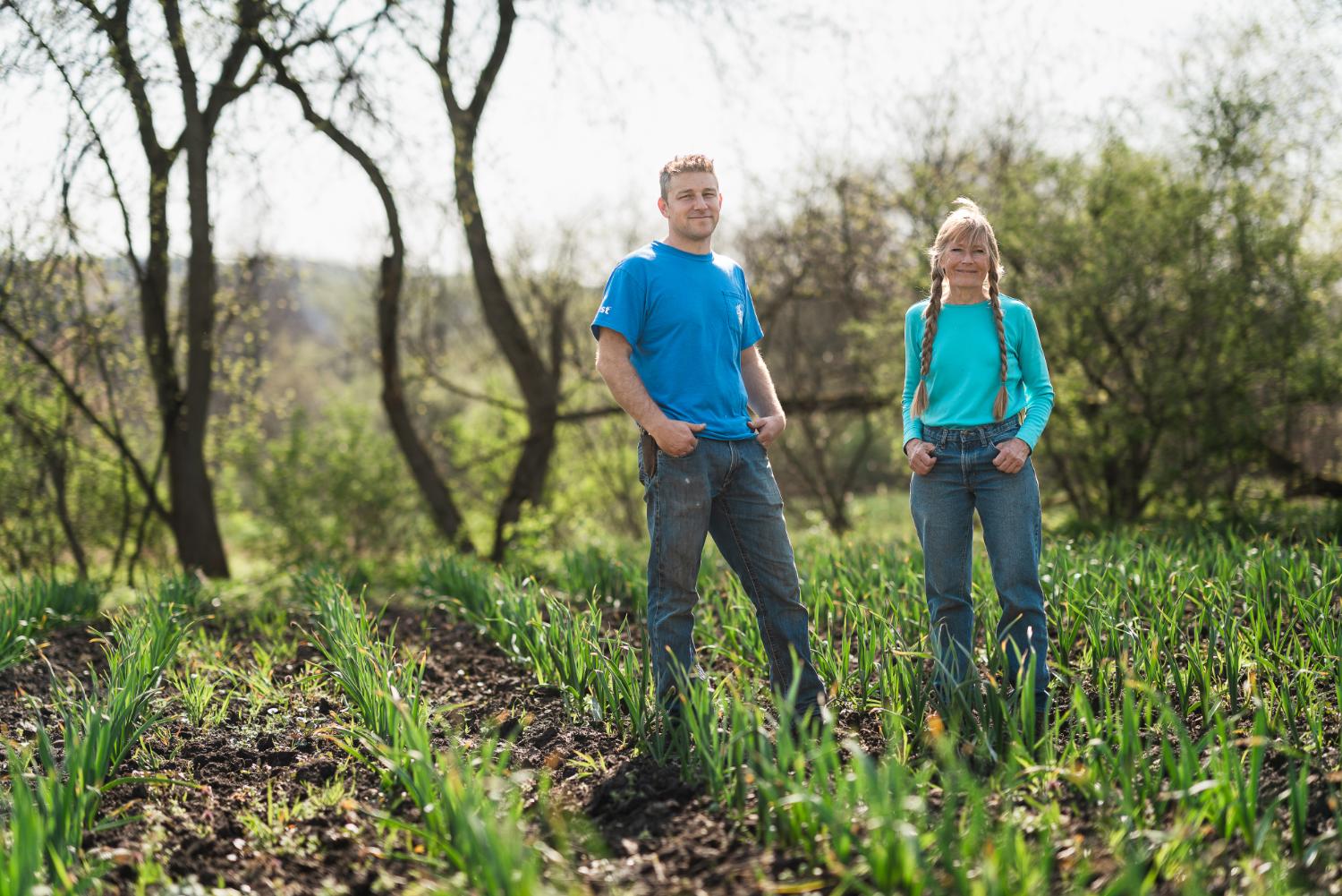 Gayle Thorpe and son at Thorpe's Family Farm in East Aurora