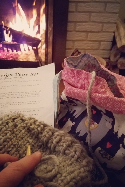 Knitting by the fire at Ballyhope Farm