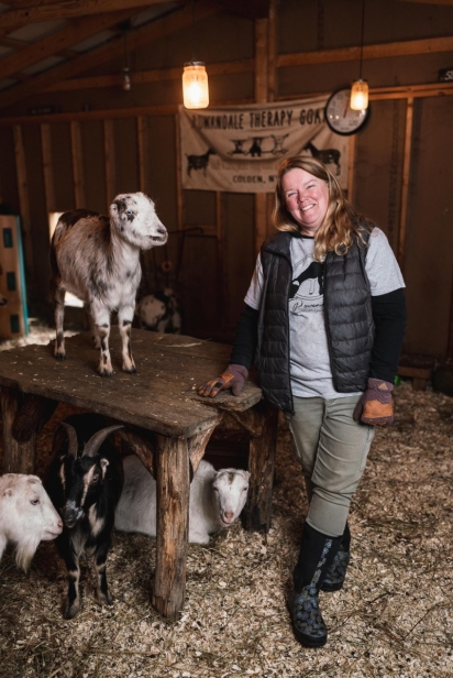 Alice Clarkson with goats Miso, Koda, Nova and Phoebe.