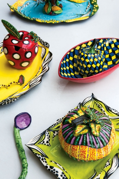 Ceramic fruits and vegetables by Chautauqua artist, Katherine Gullo