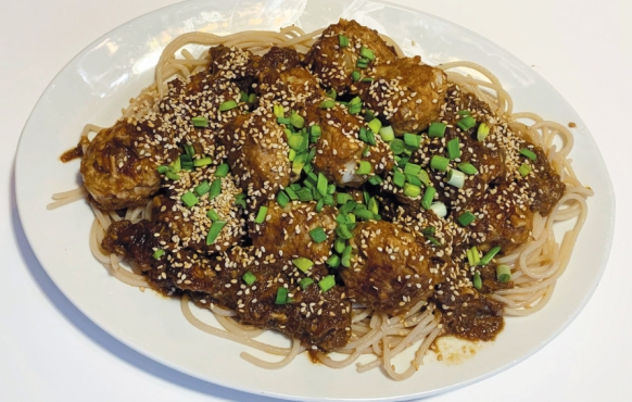 Asian-Style Meatballs with Rhubarb Ginger Glaze