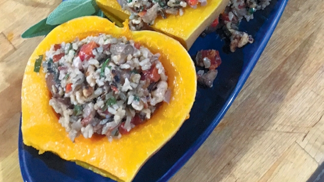Butternut Squash Bowls with Rice and Walnut Stuffing
