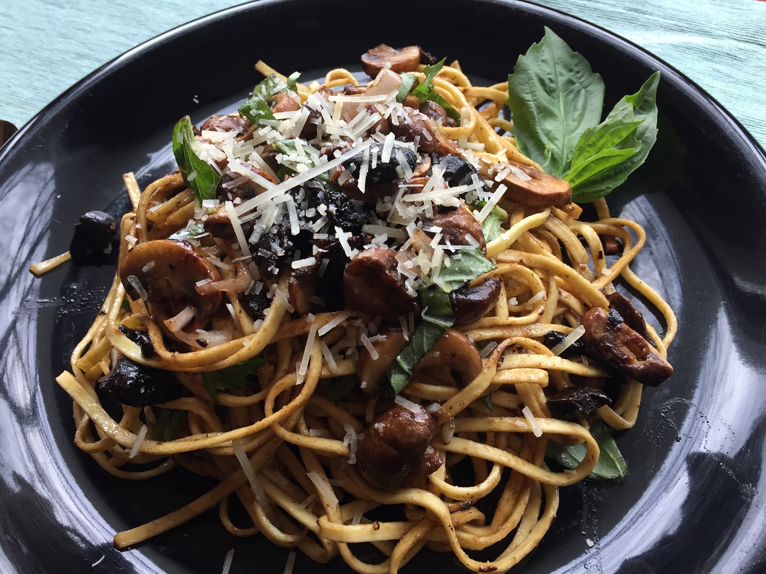Linguine with Mushrooms and Black Garlic