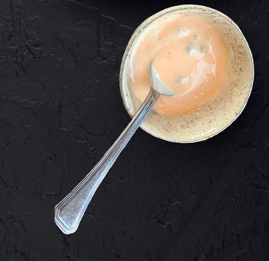 Nasturtium aioli sauce to compliment beet balls
