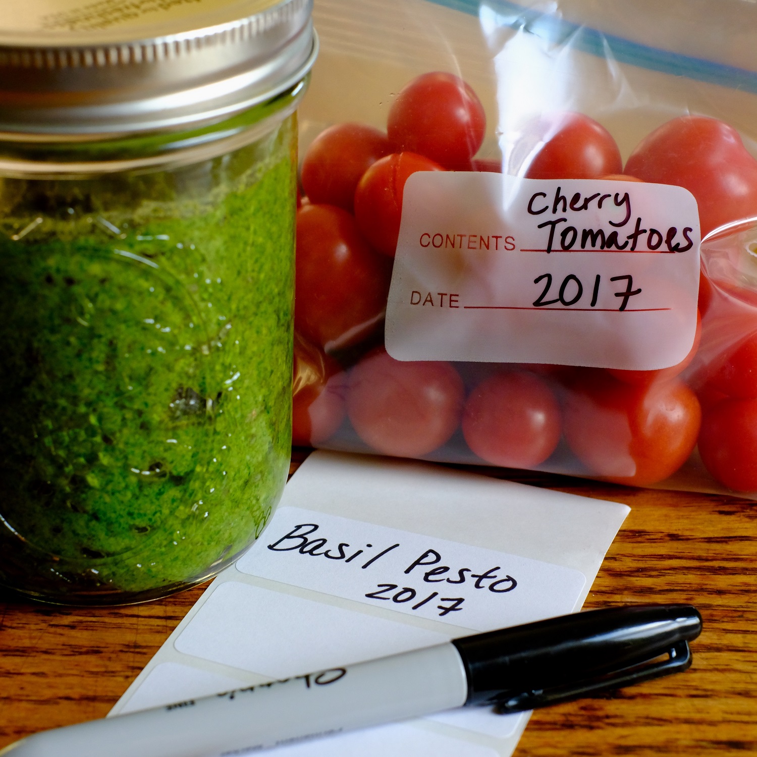 Homemade basil pesto and cherry tomatoes
