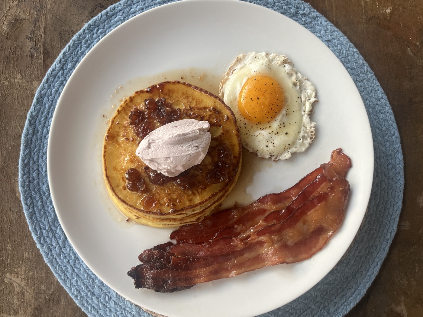 Ricotta pancakes with gooseberry-infused NY maple syrup and elderberry chantilly